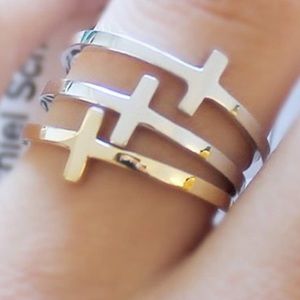 Solid 925* Sterling Silver Sideways Cross Ring